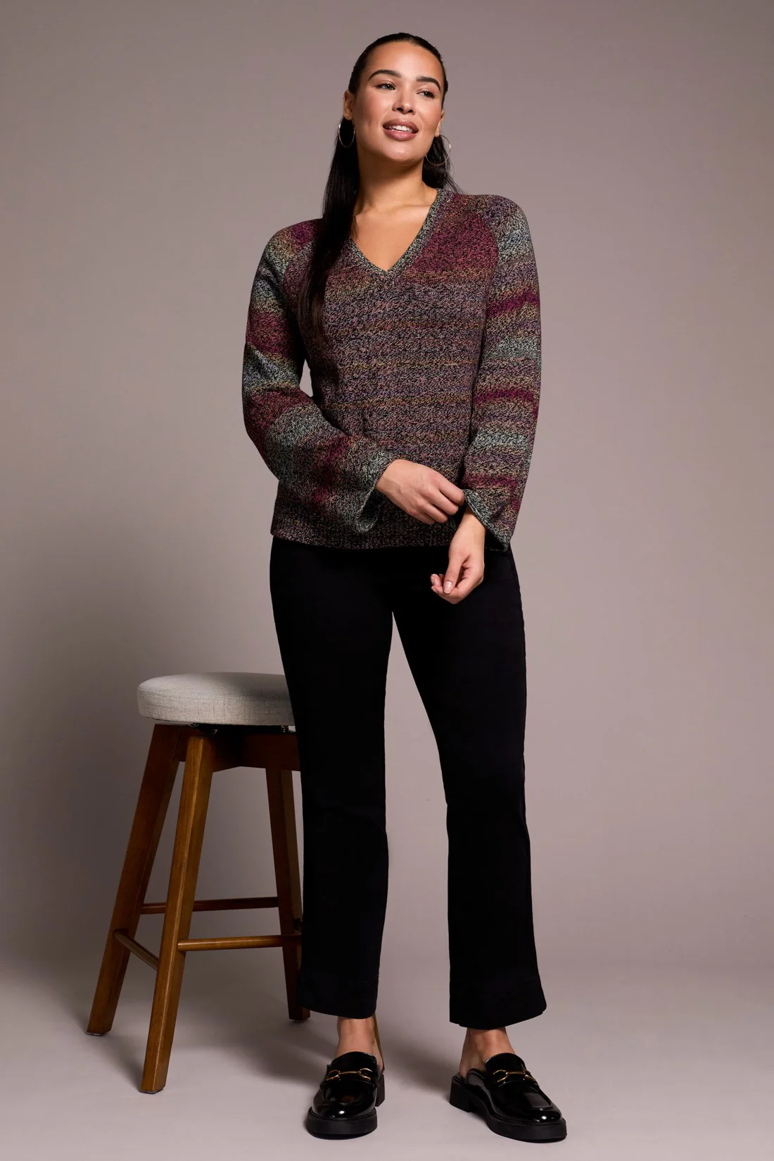 Combed Cotton V-Neck Sweater - Wine