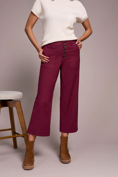 Sophia Curvy Button Fly Wide Leg Crop Jeans - Passion Plum