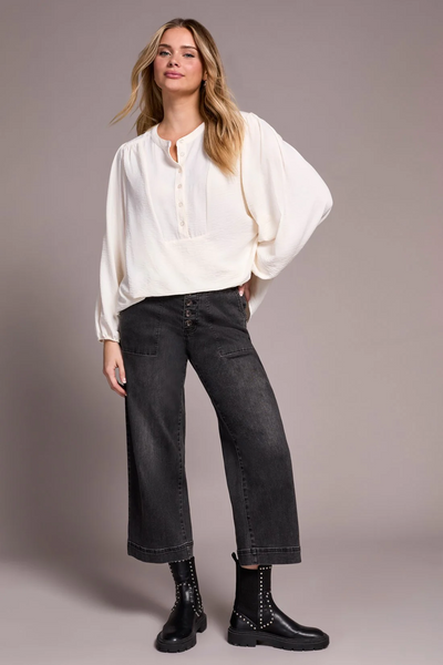 Airflow Long Sleeve Mandarin Collar Blouse - Eggshell