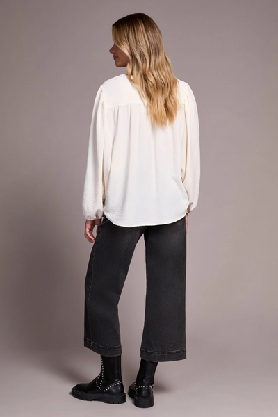 Airflow Long Sleeve Mandarin Collar Blouse - Eggshell