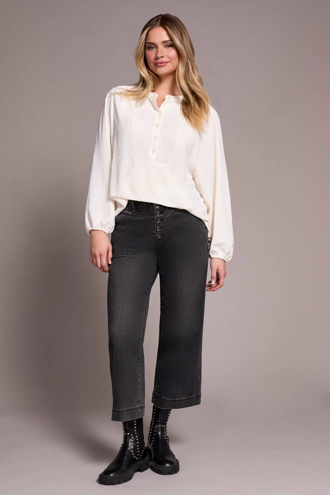 Airflow Long Sleeve Mandarin Collar Blouse - Eggshell