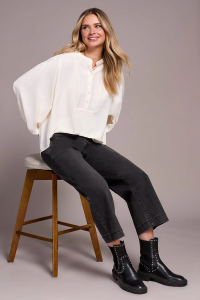 Airflow Long Sleeve Mandarin Collar Blouse - Eggshell