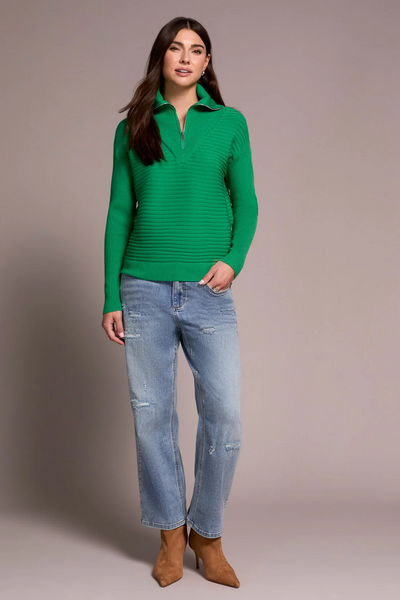 Soft Zip-Up V-Neck Sweater - Fieldgreen