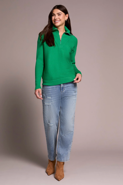 Soft Zip-Up V-Neck Sweater - Fieldgreen