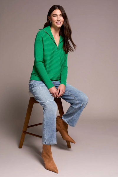 Soft Zip-Up V-Neck Sweater - Fieldgreen