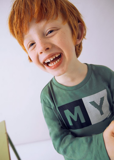 Boy Basic Lettering T-Shirt - Spruce