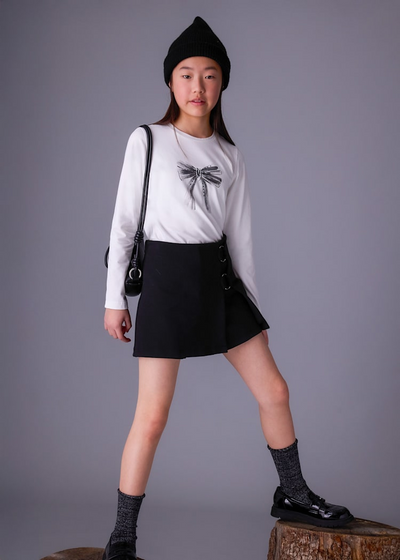 Girl Basic Print T-Shirt - Cream & Black