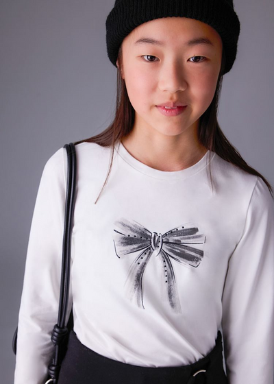 Girl Basic Print T-Shirt - Cream & Black