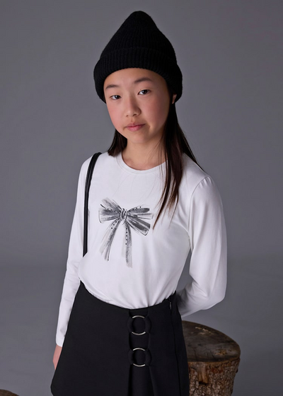 Girl Basic Print T-Shirt - Cream & Black