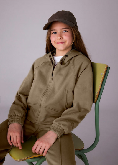 Girl Zip Up Hoodie - Olive