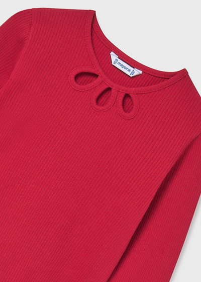 Girl Rib Knit T-Shirt - Red