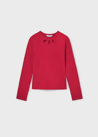 Girl Rib Knit T-Shirt - Red