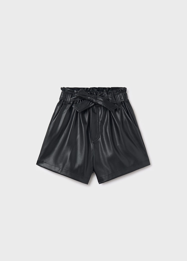 Girl Leatherette Shorts - Black