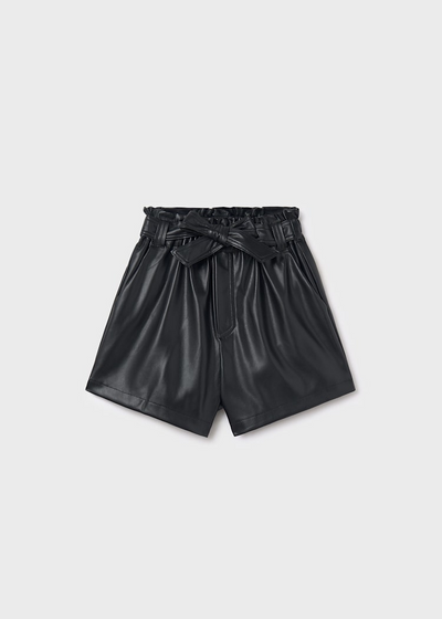 Girl Leatherette Shorts - Black