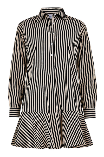 Polly Dress, Ganache Pinstripe