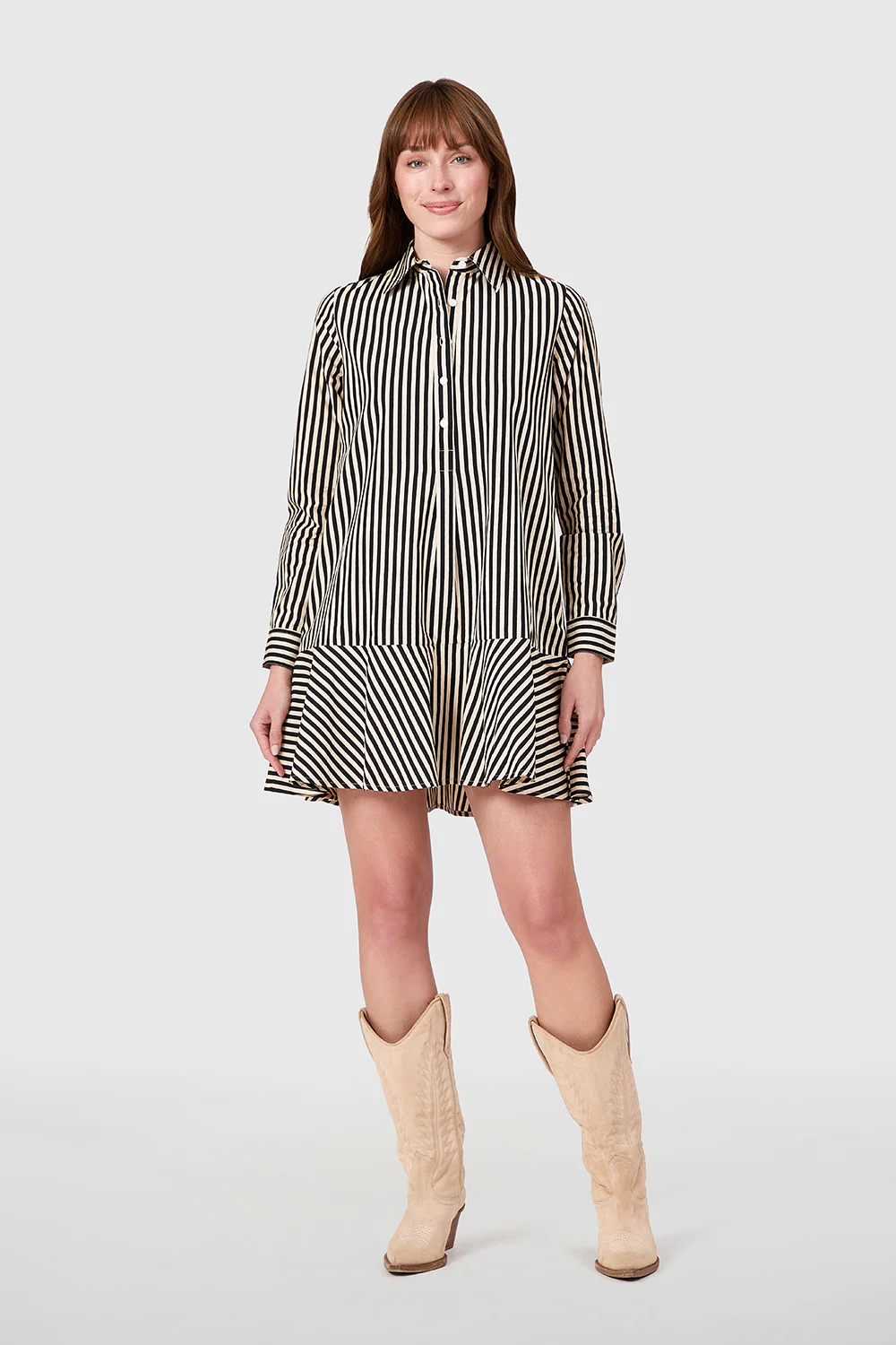 Polly Dress, Ganache Pinstripe