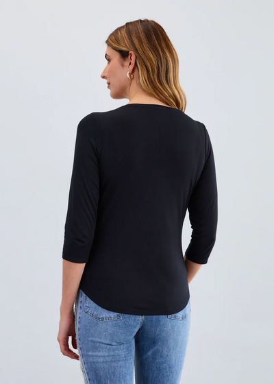 3/4 Sleeve V-Neck Top, Black