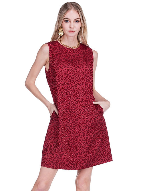Cheetah Brocade - Sleeveless Shift Dress
