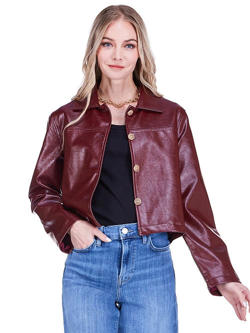 Vegan Leather Jacket - Burgundy