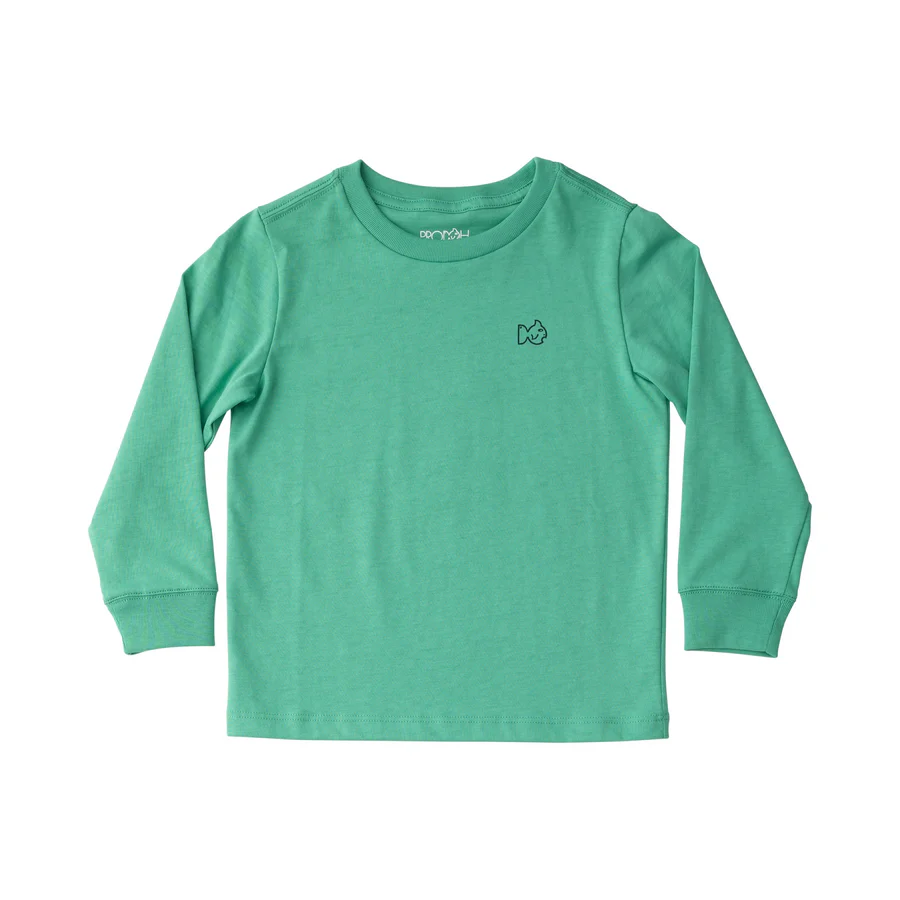 Kid's Long Sleeve Cotton T-shirt in Holiday Green with Vintage Cars and Christmas trees