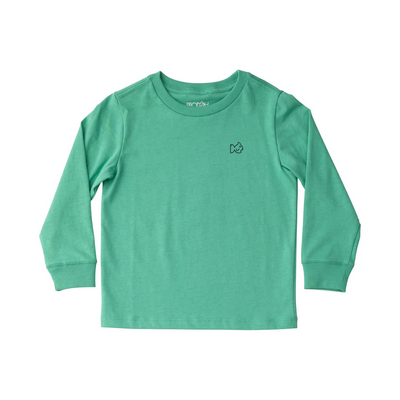 Kid's Long Sleeve Cotton T-shirt in Holiday Green with Vintage Cars and Christmas trees