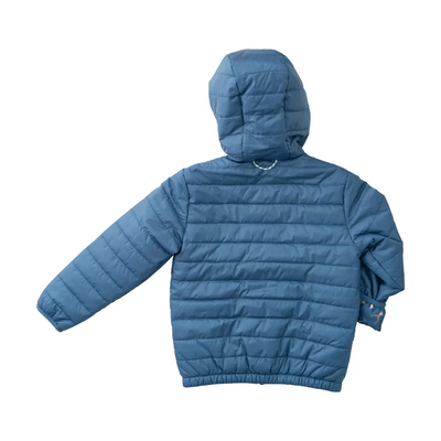 Boys Hooded Puffer Jacket in Faded Blue with Deer Head Printed Liner