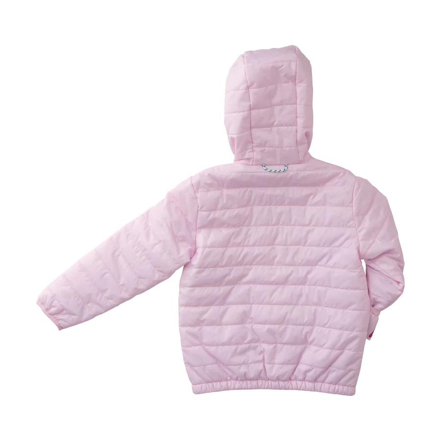Girls Hooded Puffer Jacket in Pink Tulle with Cowboy Boot Print Liner
