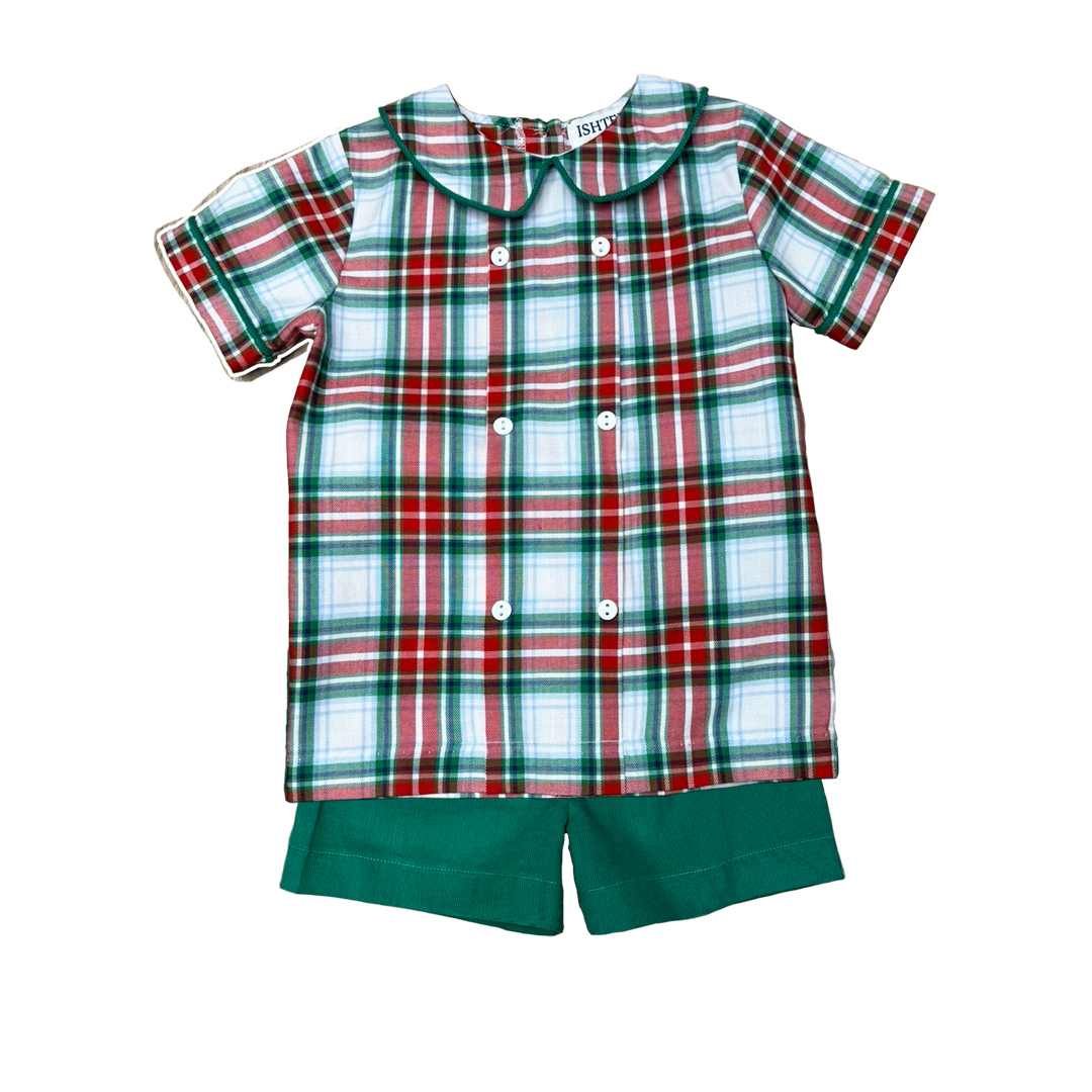RED/GREEN PLAID SHORTS SET