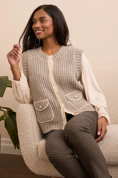 Cozy Sleeveless Knit Vest With Hidden Buttons