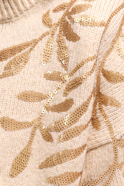 Sequin Floral Applique Mock Neck Sweater