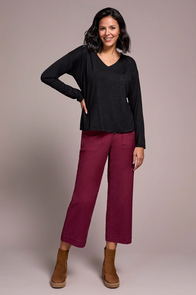 Soft Shine Effect V-Neck Drop Shoulder Top