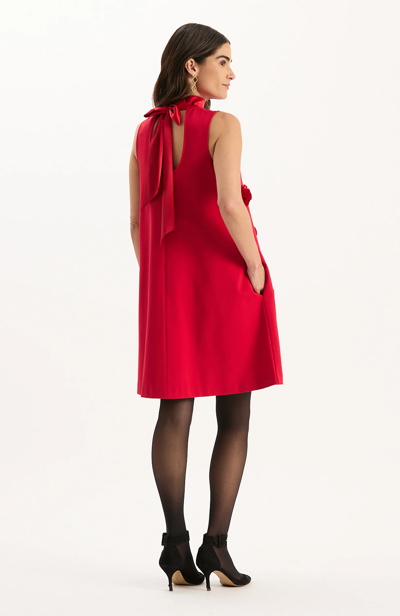 Cleo Ponte Satin Trim Dress - Classic Red