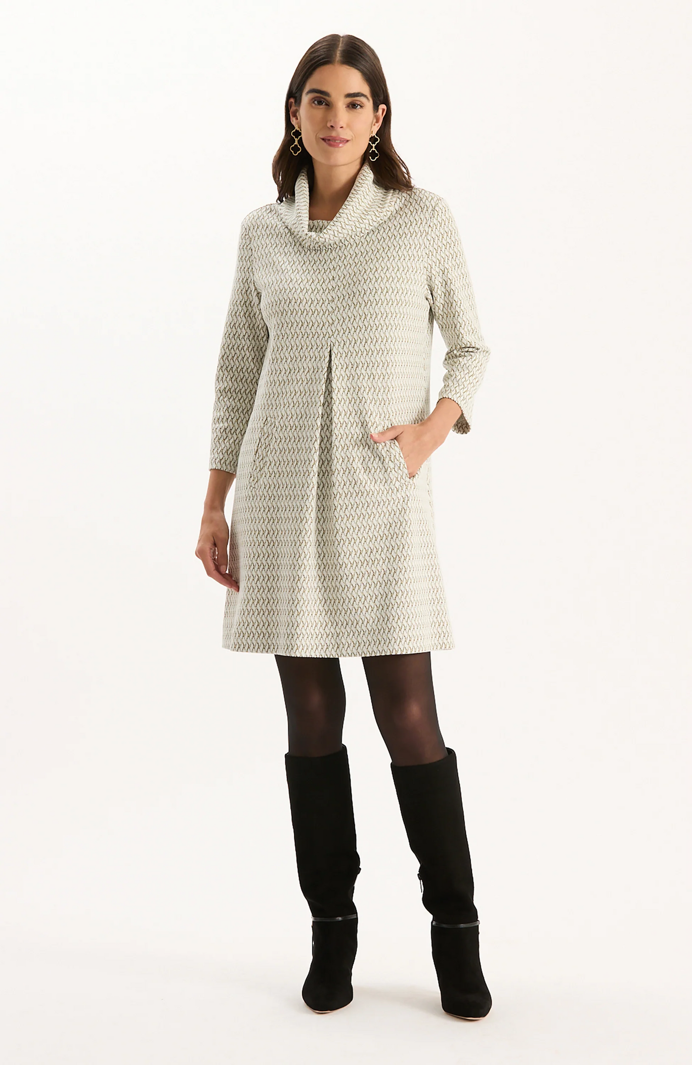 Kim Knit Dress - Ivory & Gold