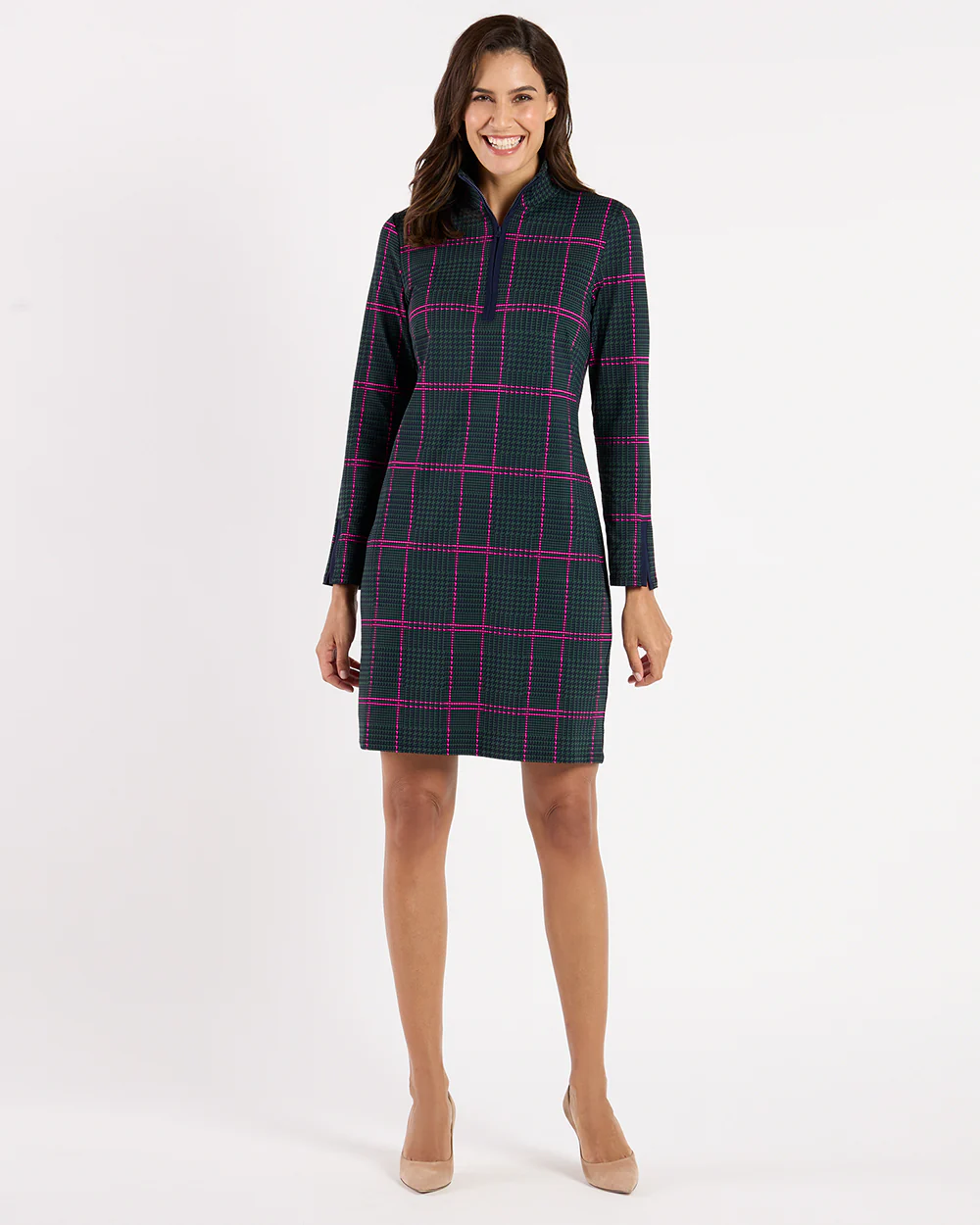 Anna Dress Jude Cloth - Glen Plaid Pine Navy