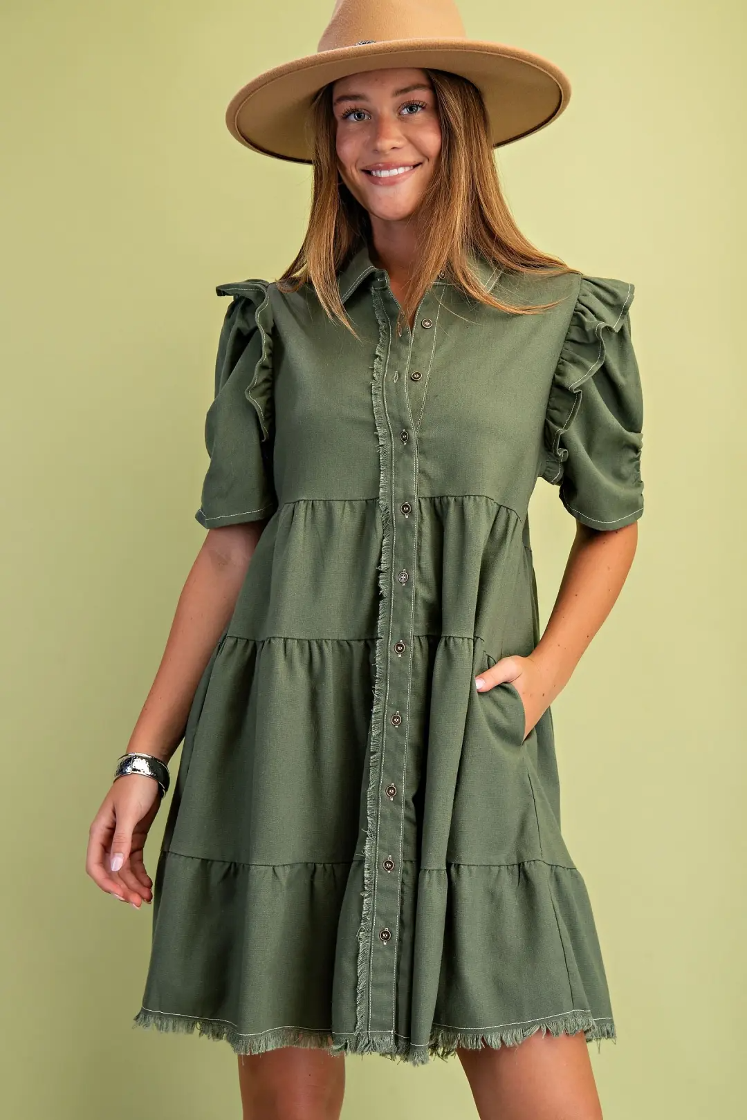 Olive Ruffle Dress