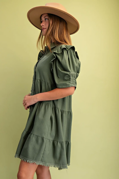 Olive Ruffle Dress