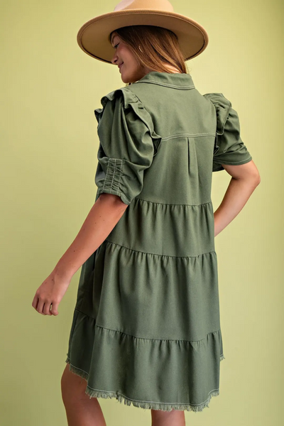 Olive Ruffle Dress