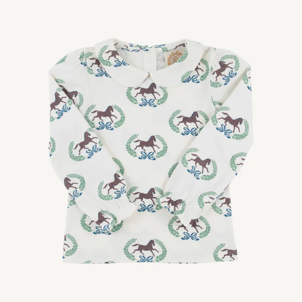 Maude's Peter Pan Collar Onesie (Long Sleeve Pima) Highland Horses