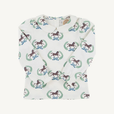 Maude's Peter Pan Collar Onesie (Long Sleeve Pima) Highland Horses