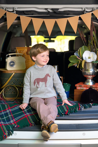 Isaac's Intarsia Sweater Grantley Gray with Horse Intarsia