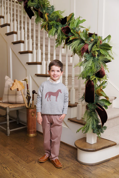 Isaac's Intarsia Sweater Grantley Gray with Horse Intarsia