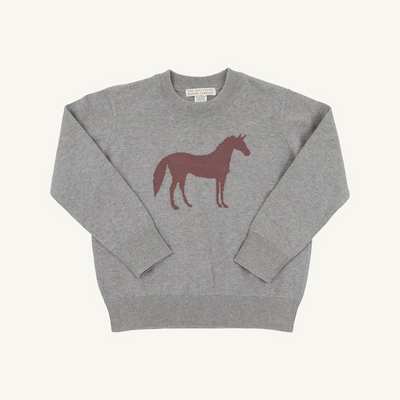 Isaac's Intarsia Sweater Grantley Gray with Horse Intarsia