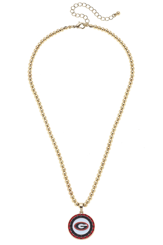 Georgia Bulldogs Pave Disc Necklace in Shiny Gold