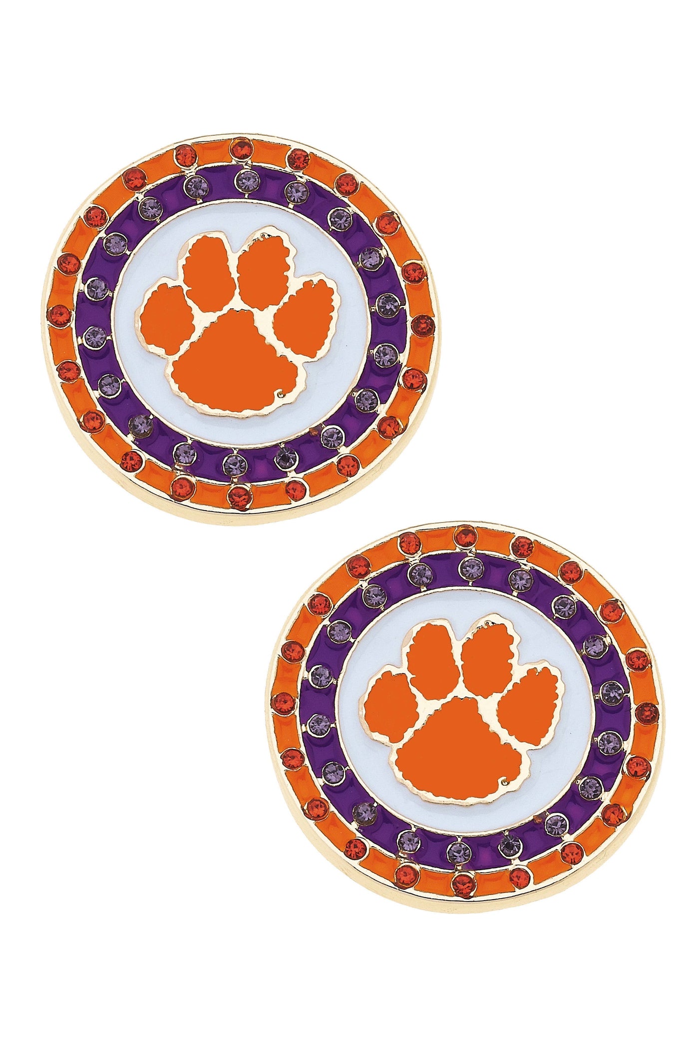 Clemson Tigers Pave Disc Stud Earrings