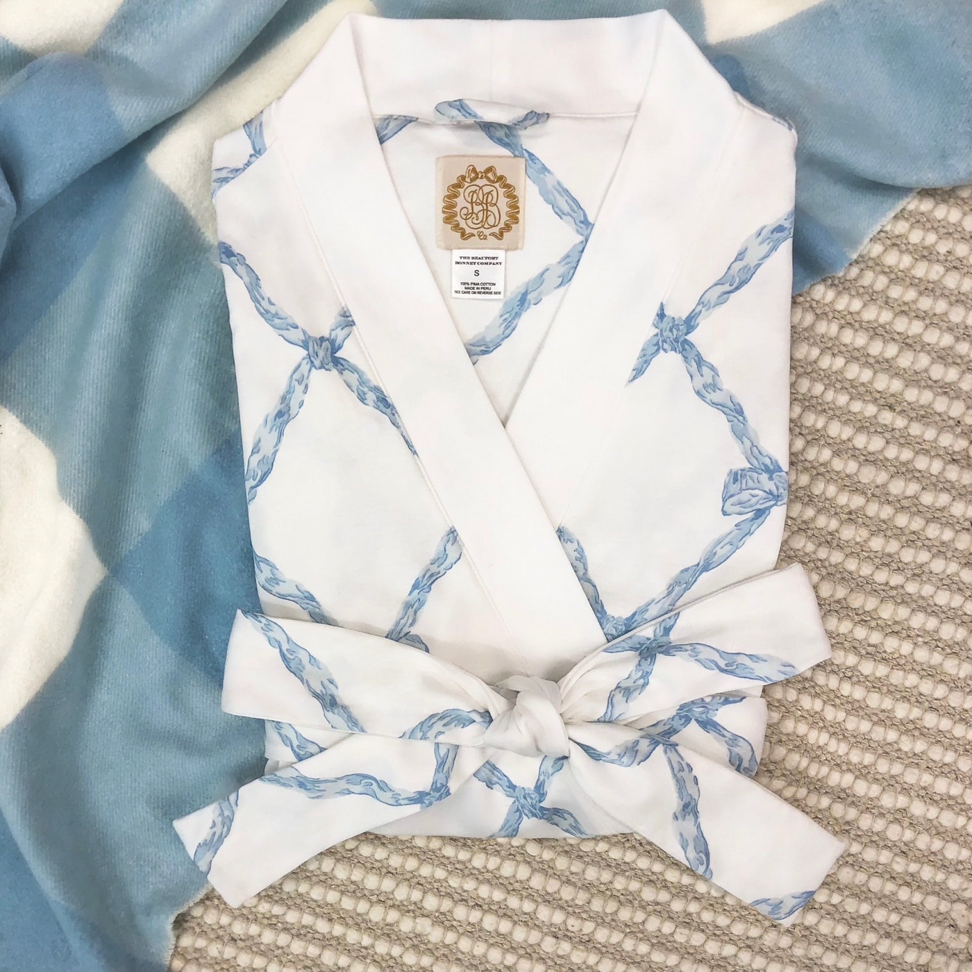 Ready Or Not Robe (Ladies) - Buckhead Blue Belle Meade Bow With Worth Avenue White