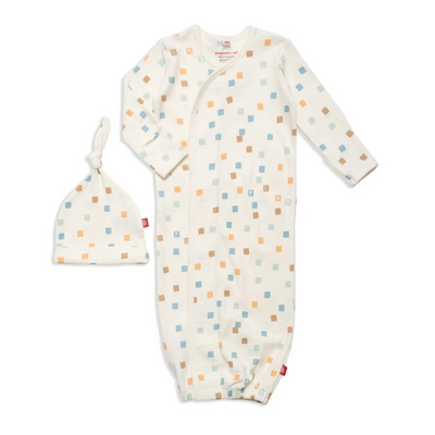 hip to be square organic cotton magnetic cozy sleeper gown + hat set