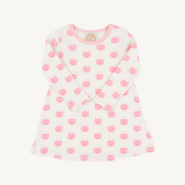 Long Sleeve Polly Play Dress Vintage Prep Pumpkin Pails with Sandpearl Pink