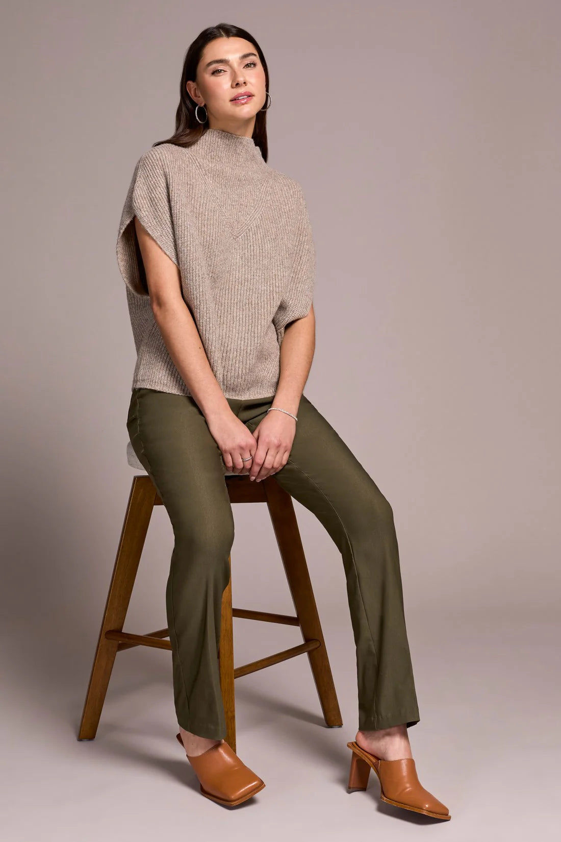 Cap Sleeve Mock Neck Knit Top