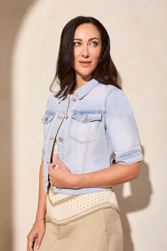 Comfort Stretch Elbow-Sleeve Denim Jacket - Light Surf