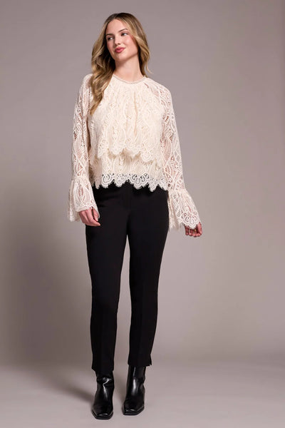 Lace Crew Neck Blouse With Lined Body